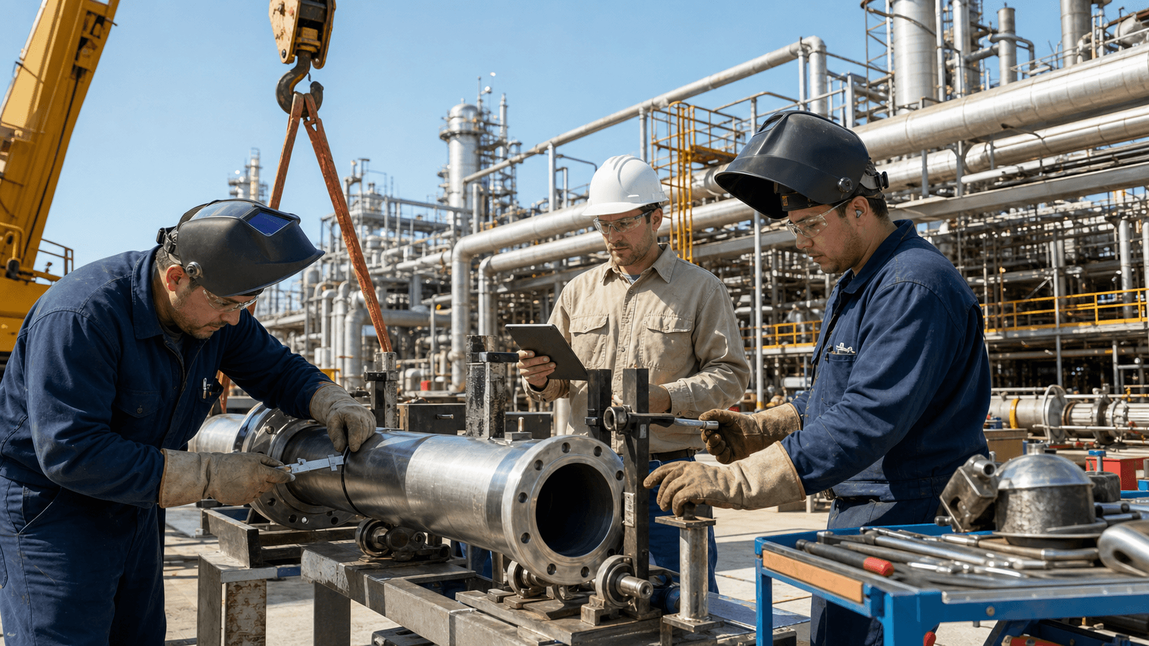3D isometric of brown and gray industrial pipes and valves on a white background with sharp technical lines